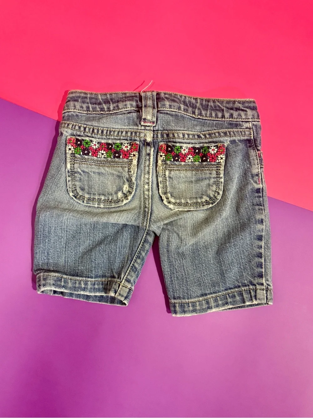 GAP Kids Slim Denim Shorts with Pink Embroidered Logo